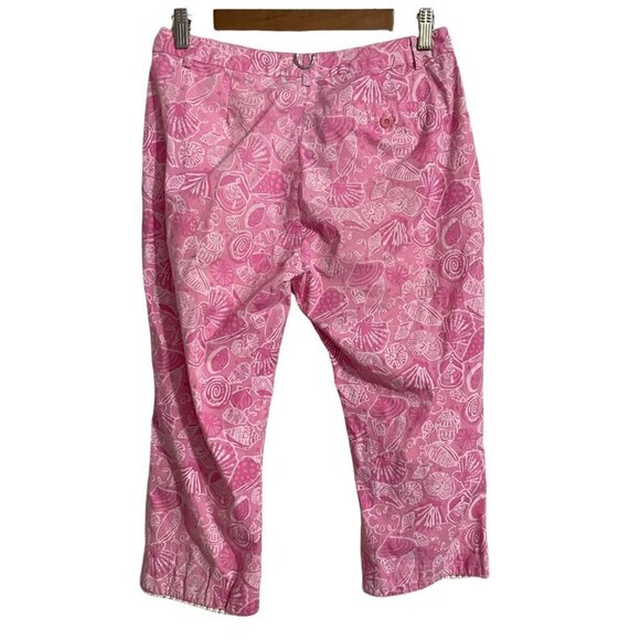 Lilly Pulitzer Womens Pink Seashell Crochet Trim Cropped Straight Leg Pants Sz 6 - Picture 9 of 9